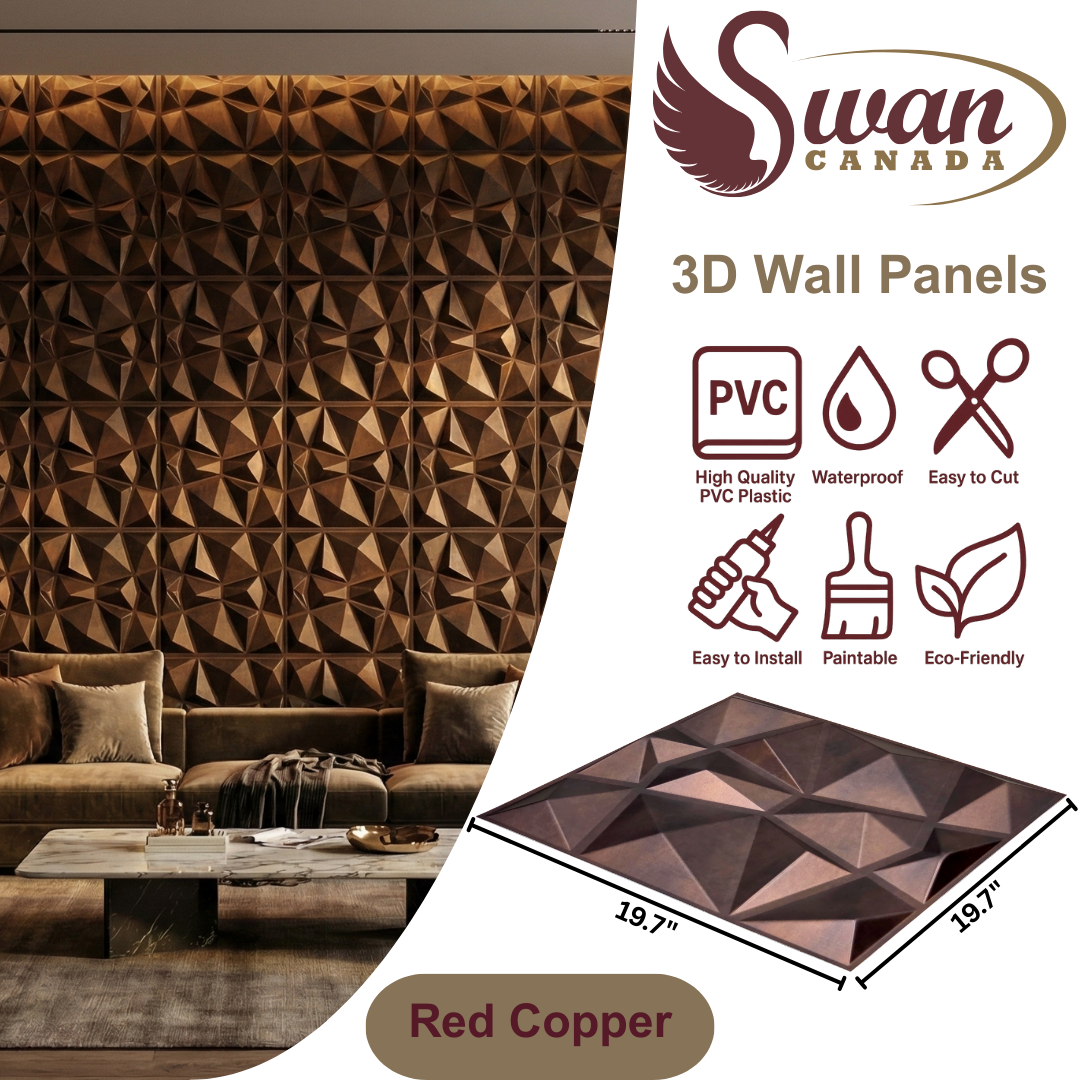 3D Wall Panels, Red Copper, 19.7" x 19.7"