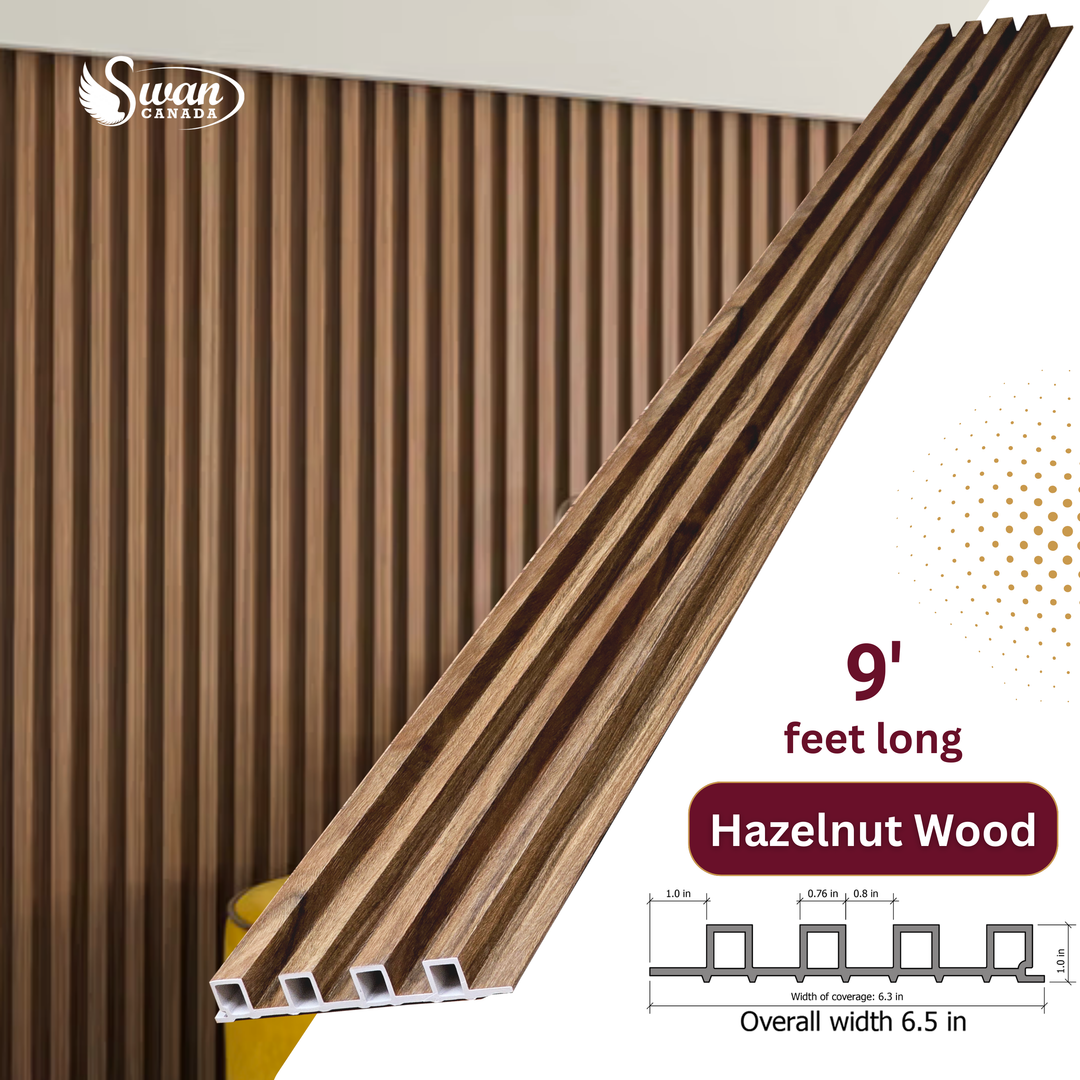 WPC Fluted Panels, Hazelnut Wood, 10 Panels x 9 feet long.