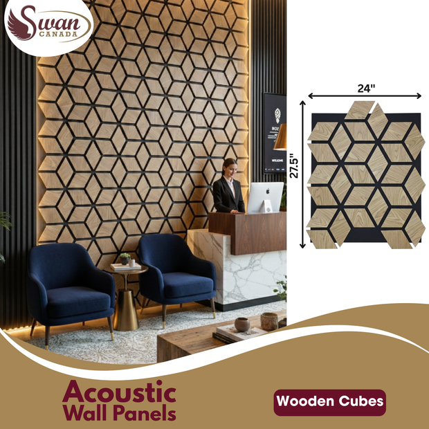 Acoustic Wall Panels, Wooden Cubes, 4 Panels, 2 x 2 Feet