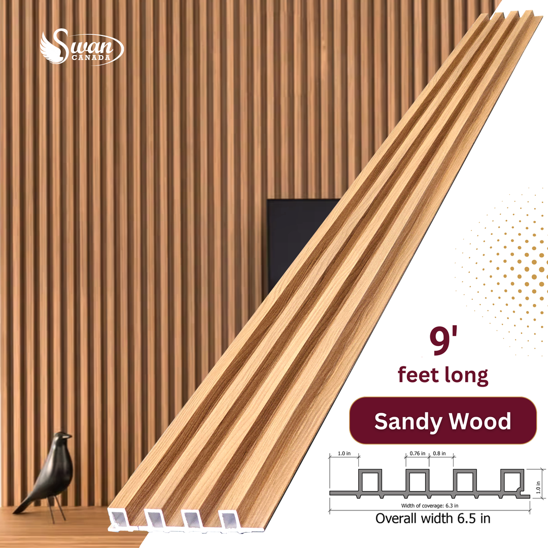 WPC Fluted Panels, Sandy Wood, 10 Panels x 9 feet long.