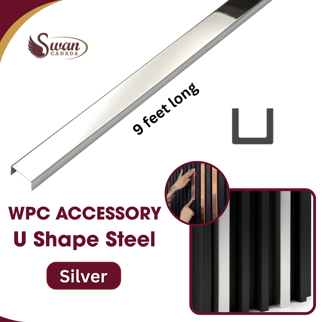 WPC U shape stainless steel trim, 9 Feet long