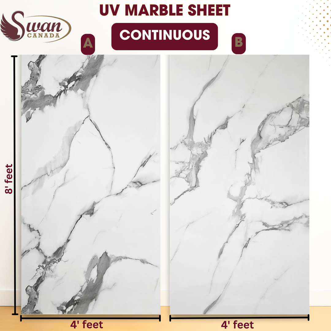 Feuilles de marbre UV, élégance blanche, 1 feuille, 4 x 9 pieds 