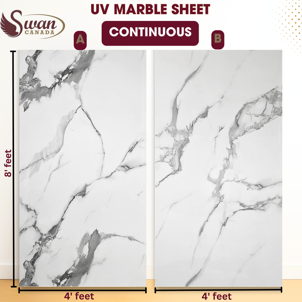 Feuilles de marbre UV, élégance blanche, 1 feuille, 4 x 9 pieds 
