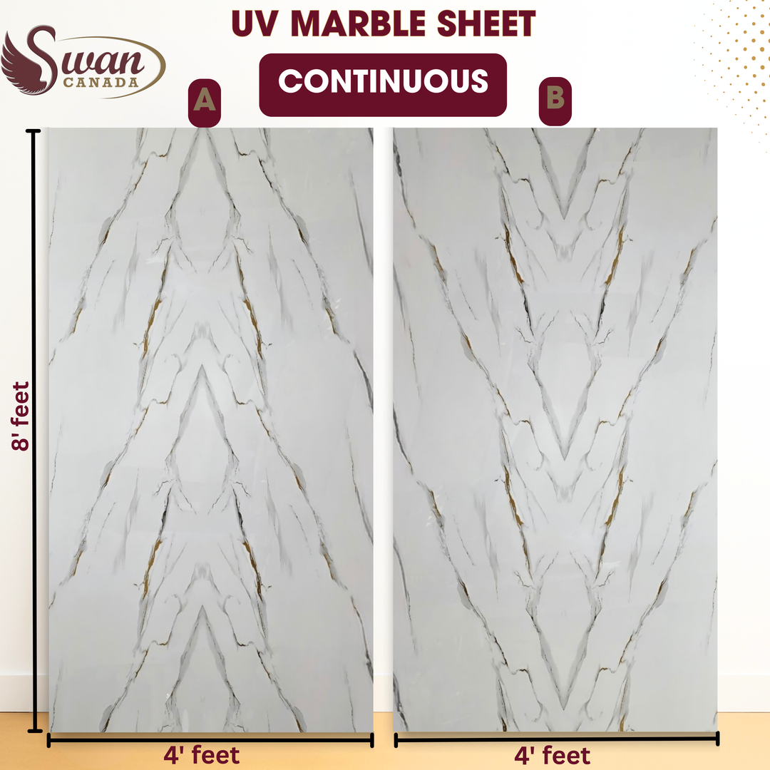 Feuilles de marbre UV, élégance blanche, 1 feuille, 4 x 9 pieds 