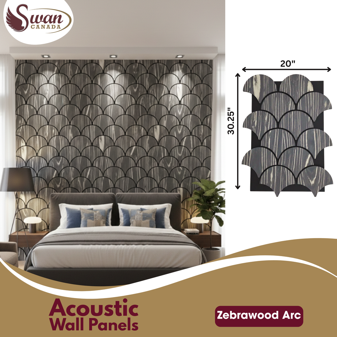 Acoustic Wall Panels, Zebrawood Arc, 4 Panels, 2 x 2.5 Feet