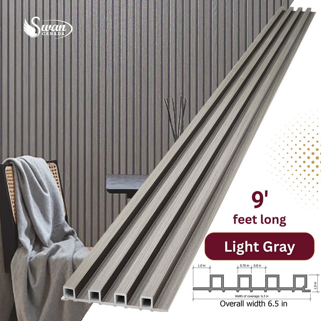 WPC Fluted Panels, Light Gray, 10 Panels x 9 feet long.