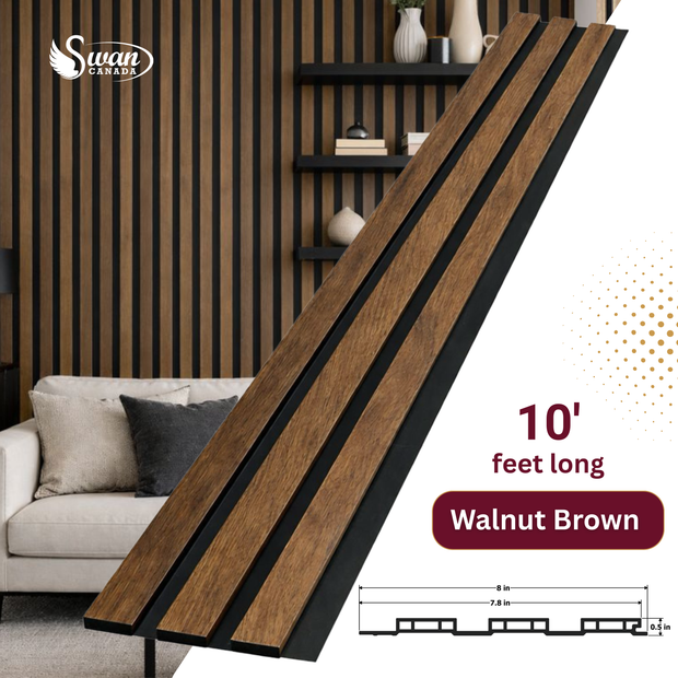 WPC Fluted Panels, Walnut brown (B), 10 Panels x 10 feet long.