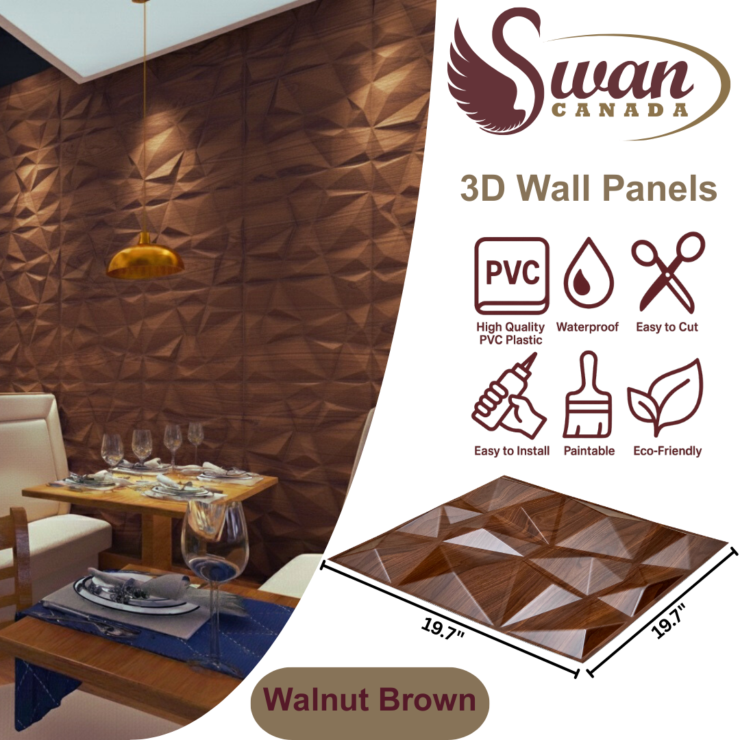 3D Wall Panels, Walnut Brown, 19.7" x 19.7"