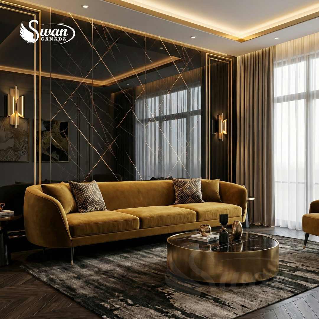 UV Marble Sheets, Black Golden Streak , 1 Sheet, 4 X 9 Feet