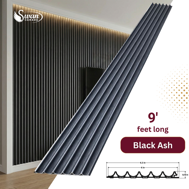WPC Fluted Panels, Black Ash, 10 Panels x 9 feet long.