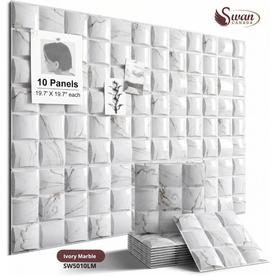 3D Wall Panels, Ivory Marble, 19.7" x 19.7"