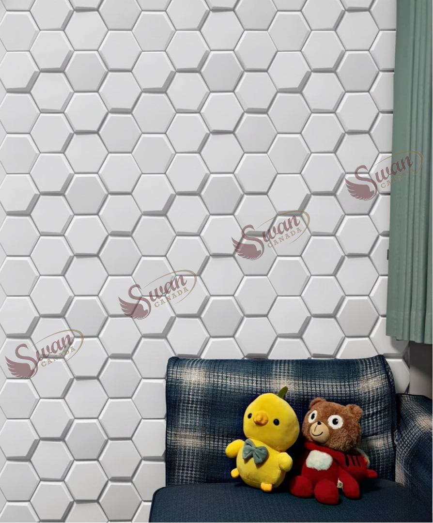 3D Wall Panels, Matte White Hexagon, 19.7" x 19.7"
