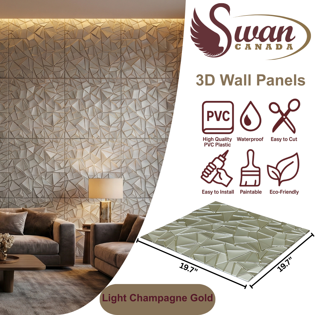 3D Wall Panels, Light Champagne Gold, 19.7" x 19.7"