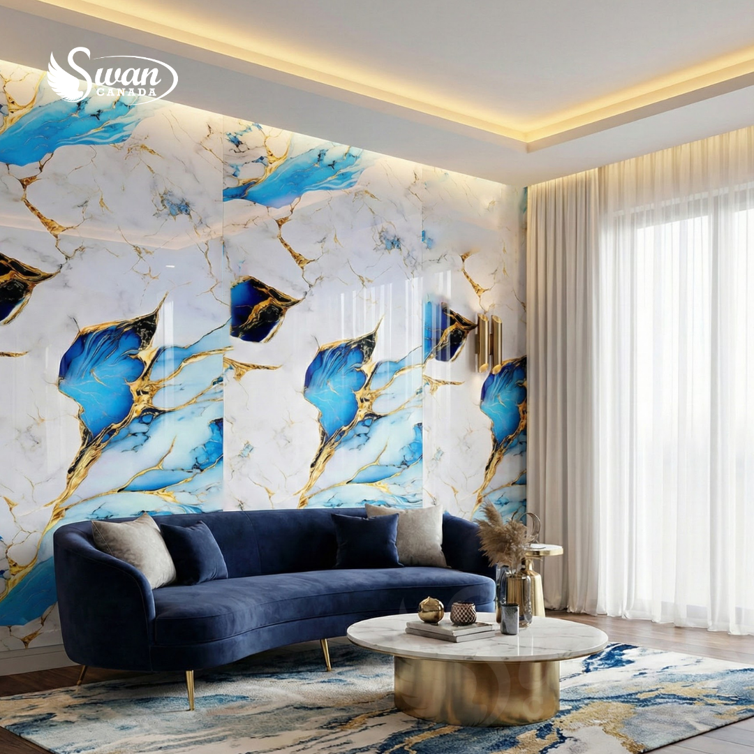 UV Marble Sheets, Blue Ocean Veined , 1 Sheet, 4 X 9 Feet