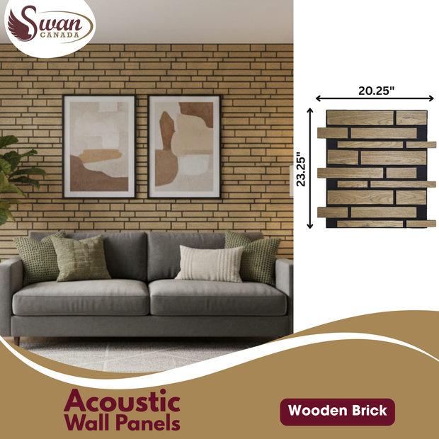 Panneaux Muraux Acoustiques, Briques en Bois, 4 Panneaux, 60 x 60 cm