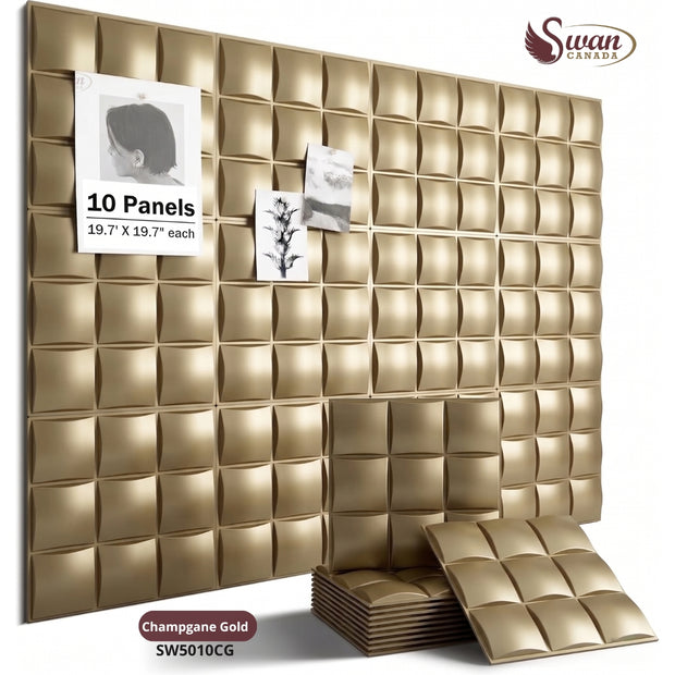 Panneaux Muraux 3D, Or Champagne, 19,7" x 19,7"