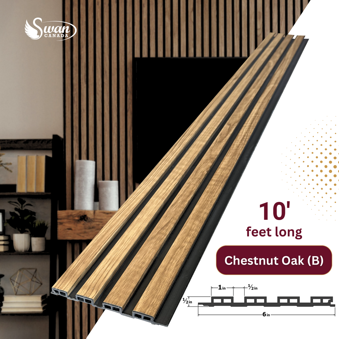 WPC Fluted Panels, Chestnut Oak (B), 10 Panels x 10 feet long.