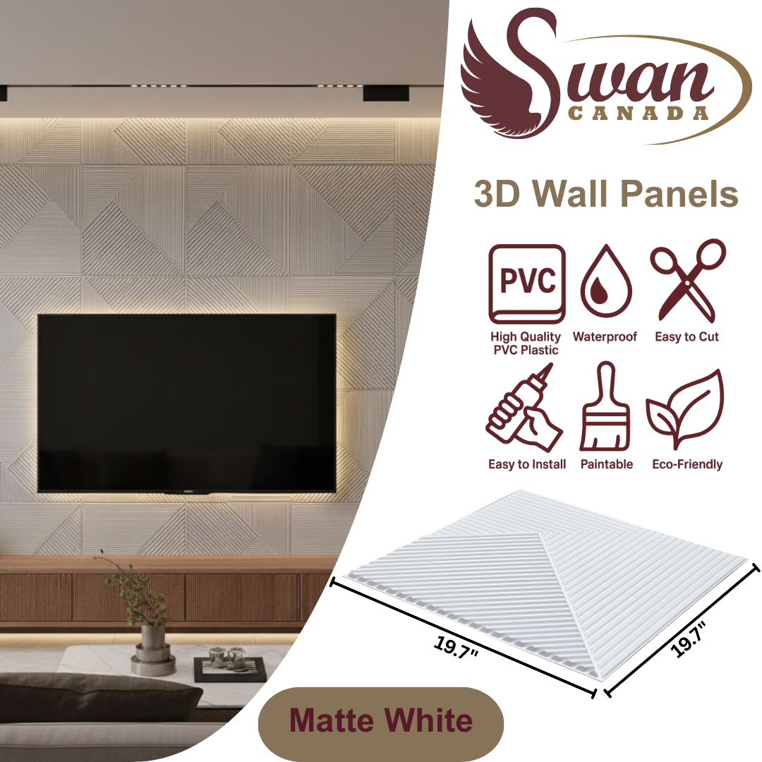 3D Wall Panels, Matte White, 19.7" x 19.7"