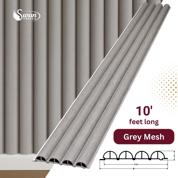 WPC Fluted Panels, Grey Mesh, 10 Panels x 10 feet long.