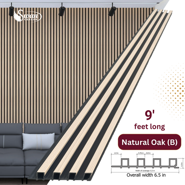 WPC Fluted Panels,Natural Oak (B) 10 Panels x 9 feet long.