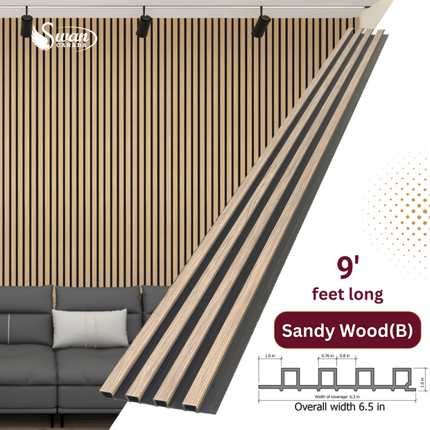 WPC Fluted Panels, Sandy Wood (B) , 10 Panels x 9 feet long.
