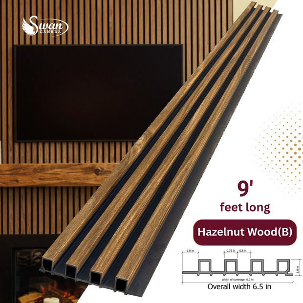 WPC Fluted Panels, Hazelnut Wood (B) , 10 Panels x 9 feet long.
