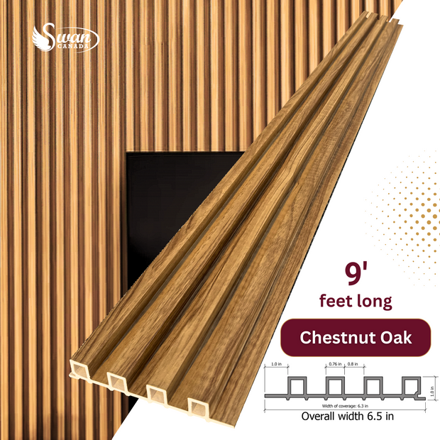 WPC Fluted Panels,  Chestnut Oak , 10 Panels x 9 feet long.