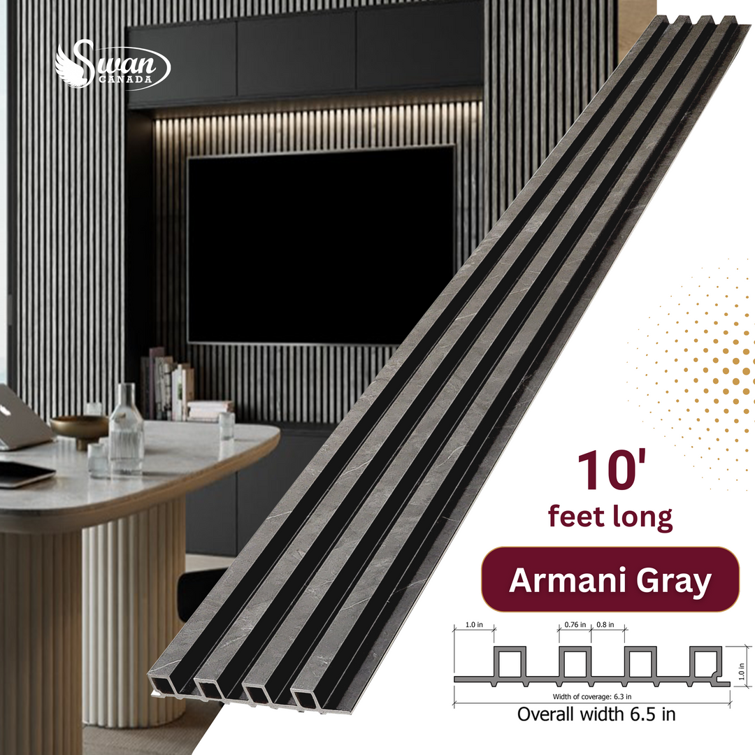 WPC Fluted Panels, Armani Gray, 10 Panels x 10 feet long.