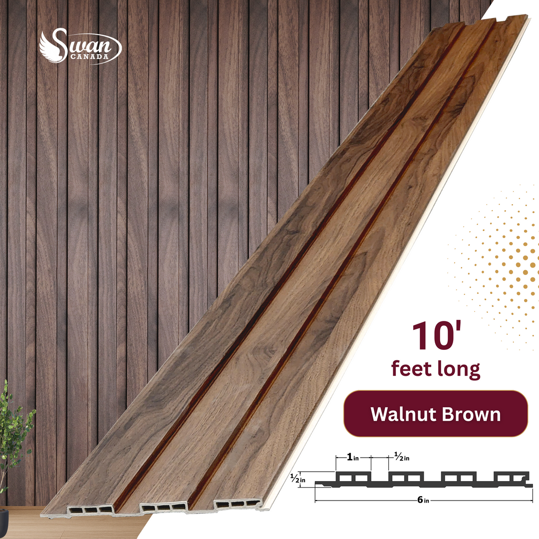 WPC Fluted Panels, Walnut brown, 10 Panels x 10 feet long.
