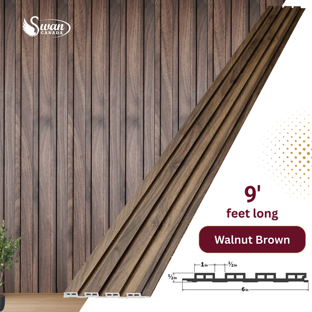 WPC Fluted Panels, Walnut Brown, 10 Panels x 9 feet long.