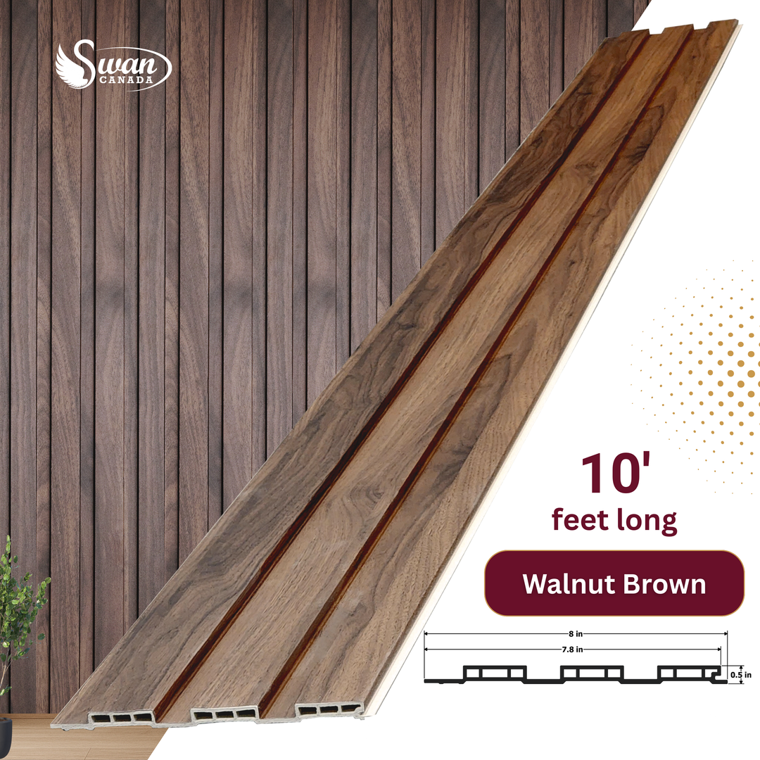 WPC Fluted Panels, Walnut brown, 10 Panels x 10 feet long.