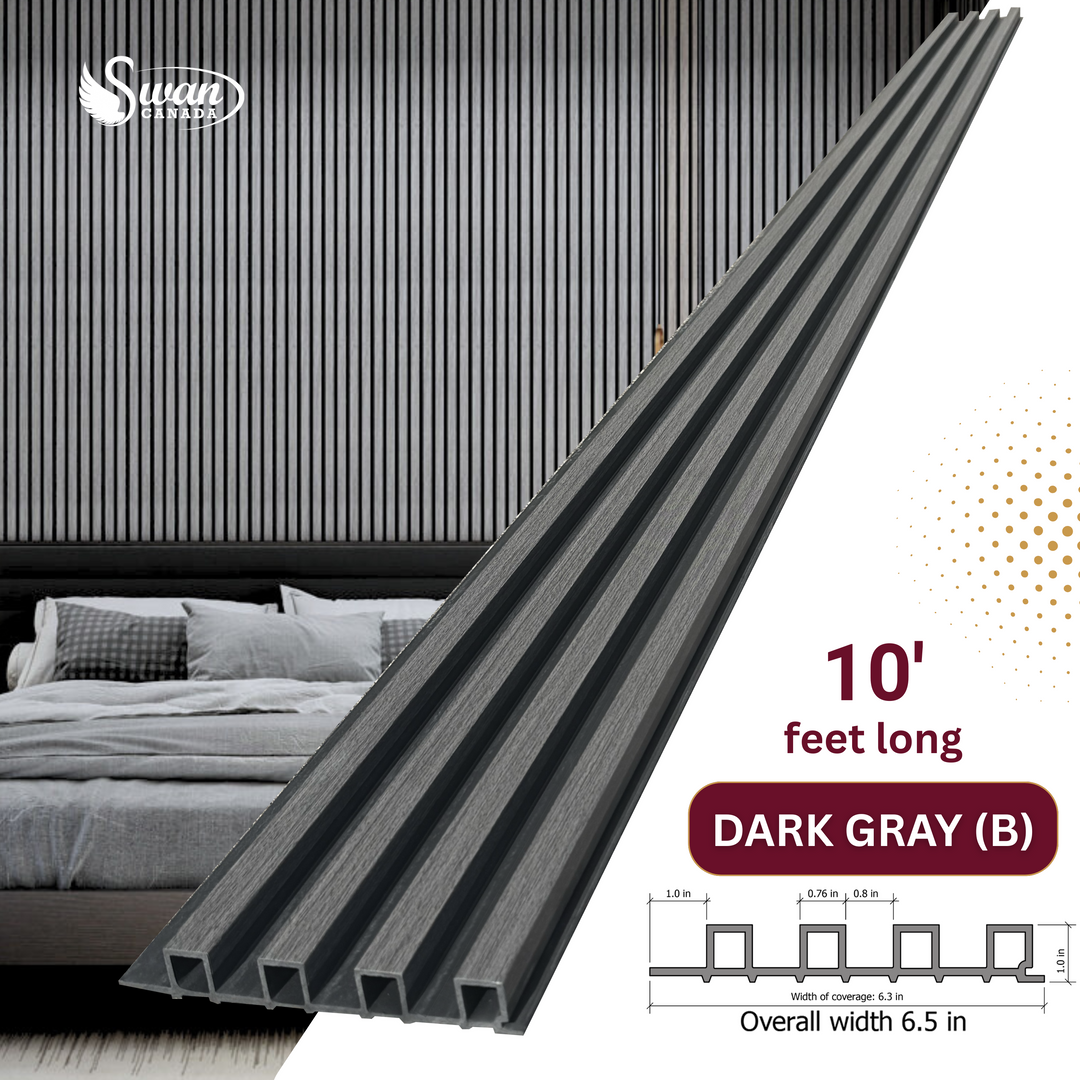 WPC Fluted Panels, Drag Gray (B), 10 Panels x 10 feet long.