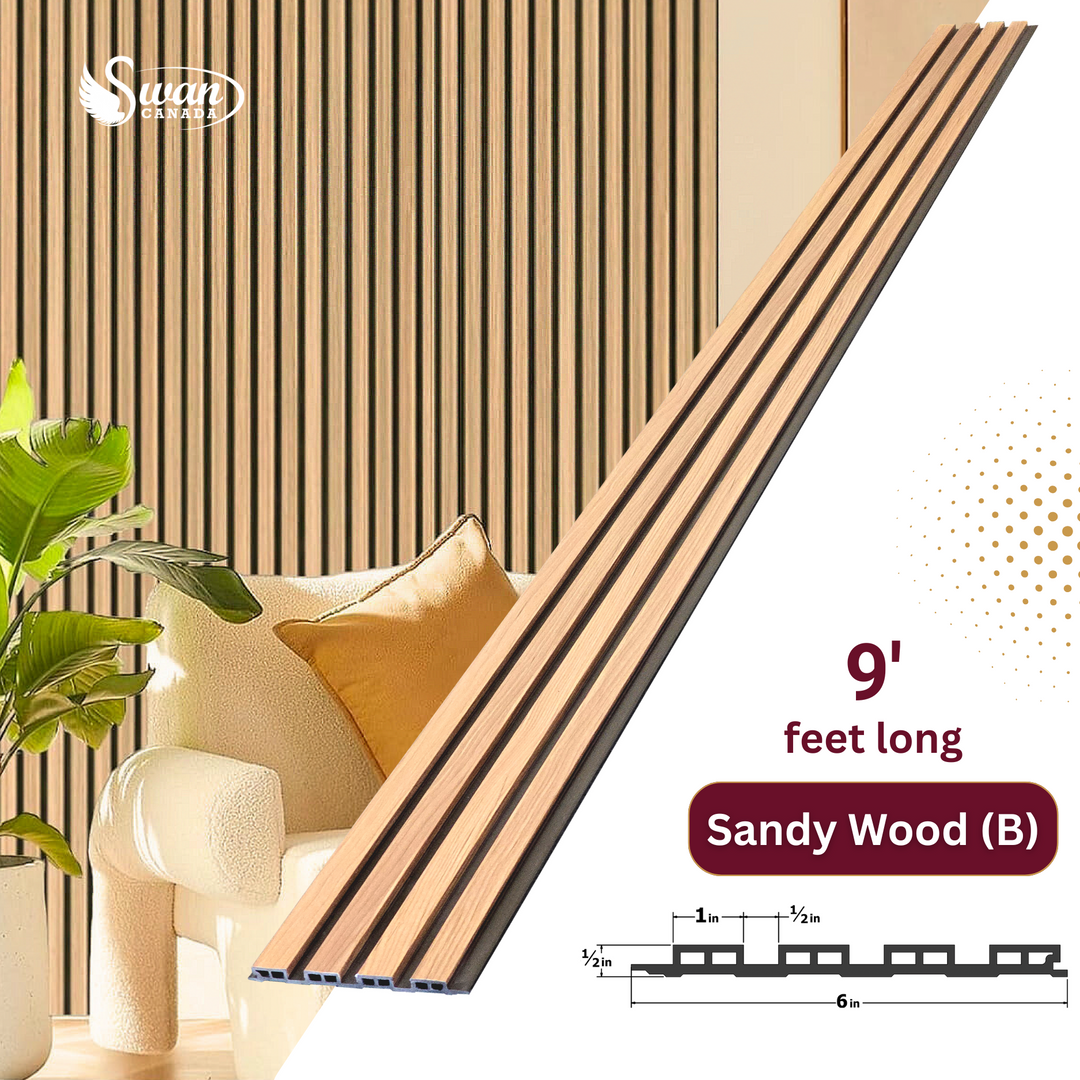 WPC Fluted Panels, Sandy Wood Black, 10 Panels x 9 feet long.