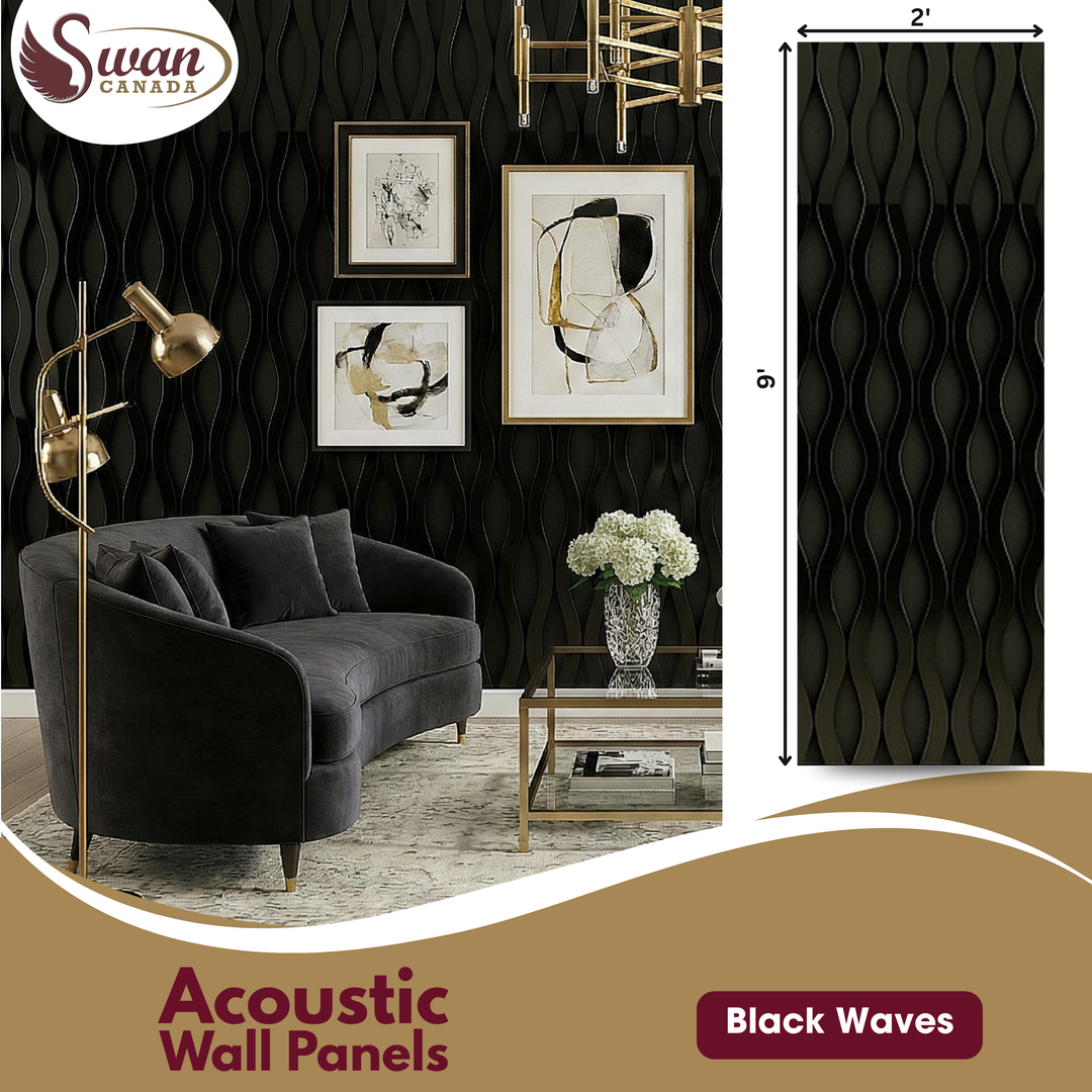 Acoustic Wall Panels, Black Waves, 4 Panels, 2 x 9 Feet