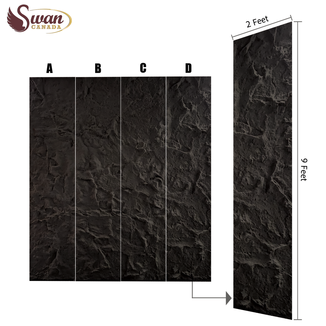 PU Faux Stone, Rough Black Stone, 4 Boards, 2 X 9.5 Feet
