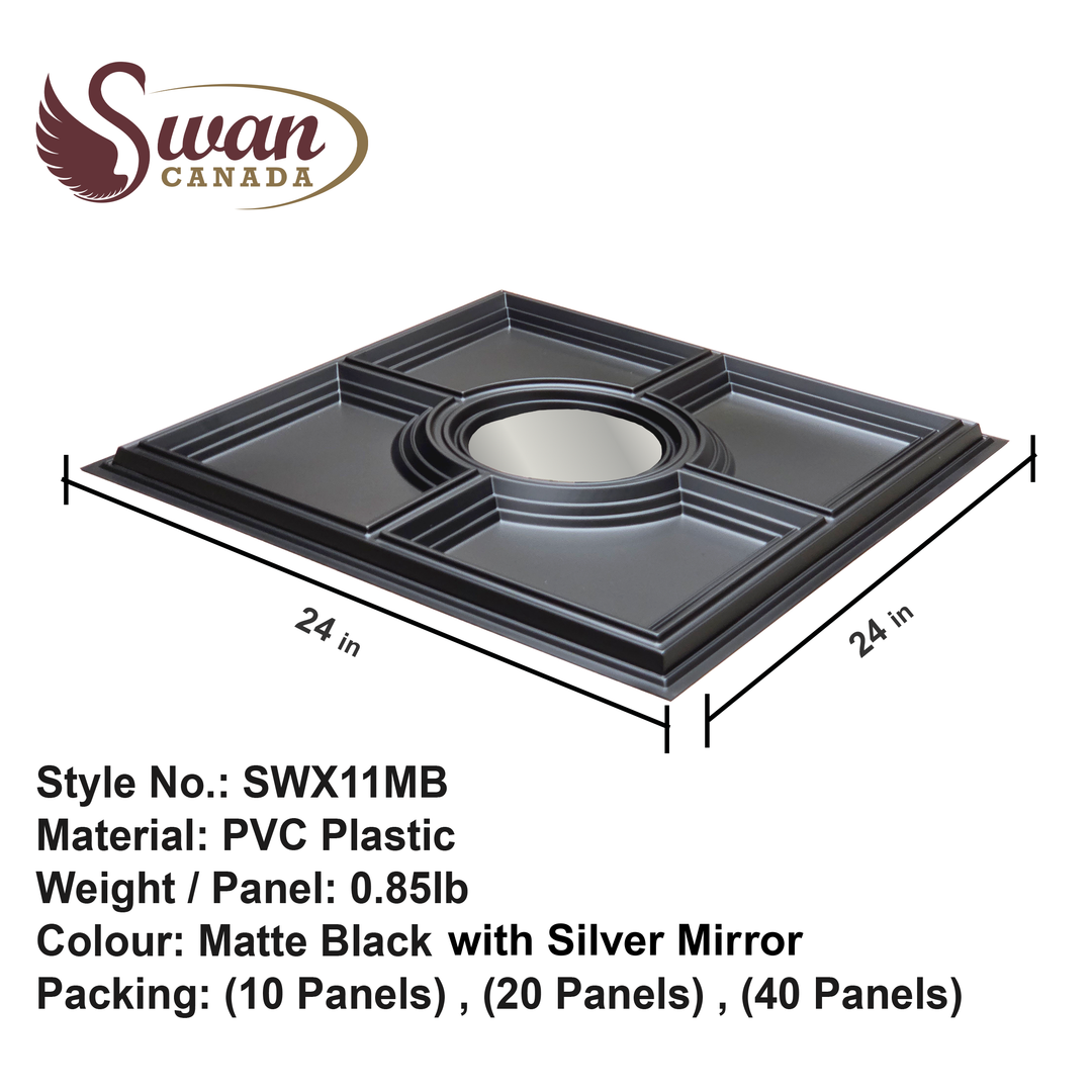 3D Wall Panels, Matte Black, 24" x 24"