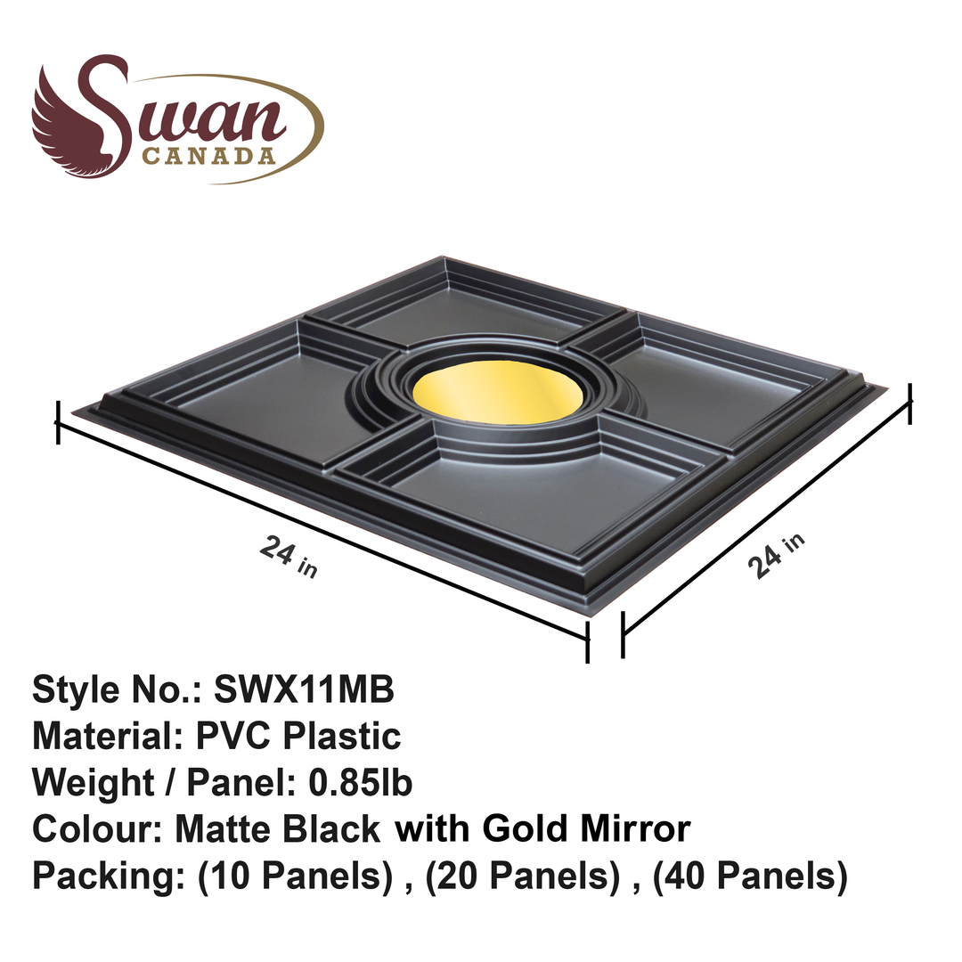 3D Wall Panels, Matte Black, 24" x 24"