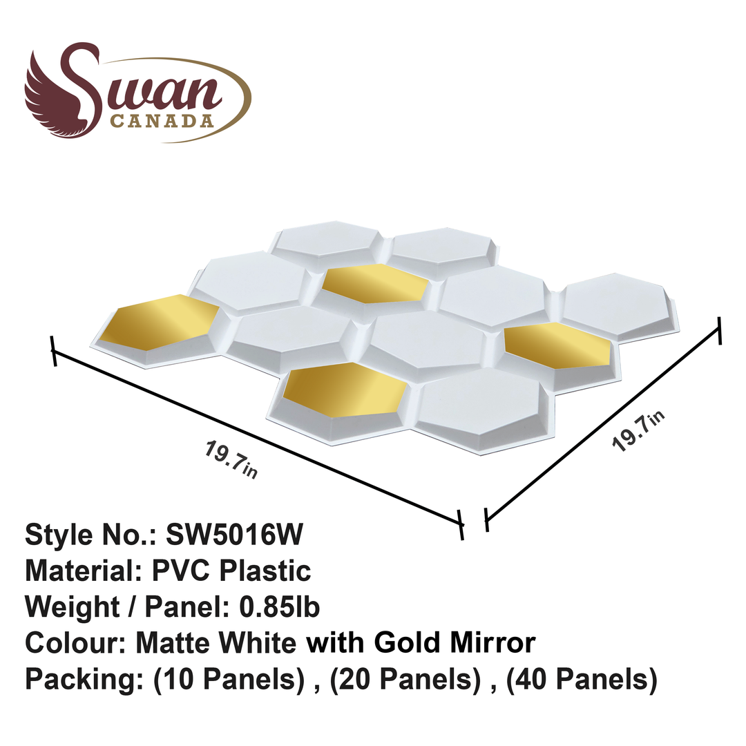 3D Wall Panels, Matte White Hexagon, 19.7" x 19.7"