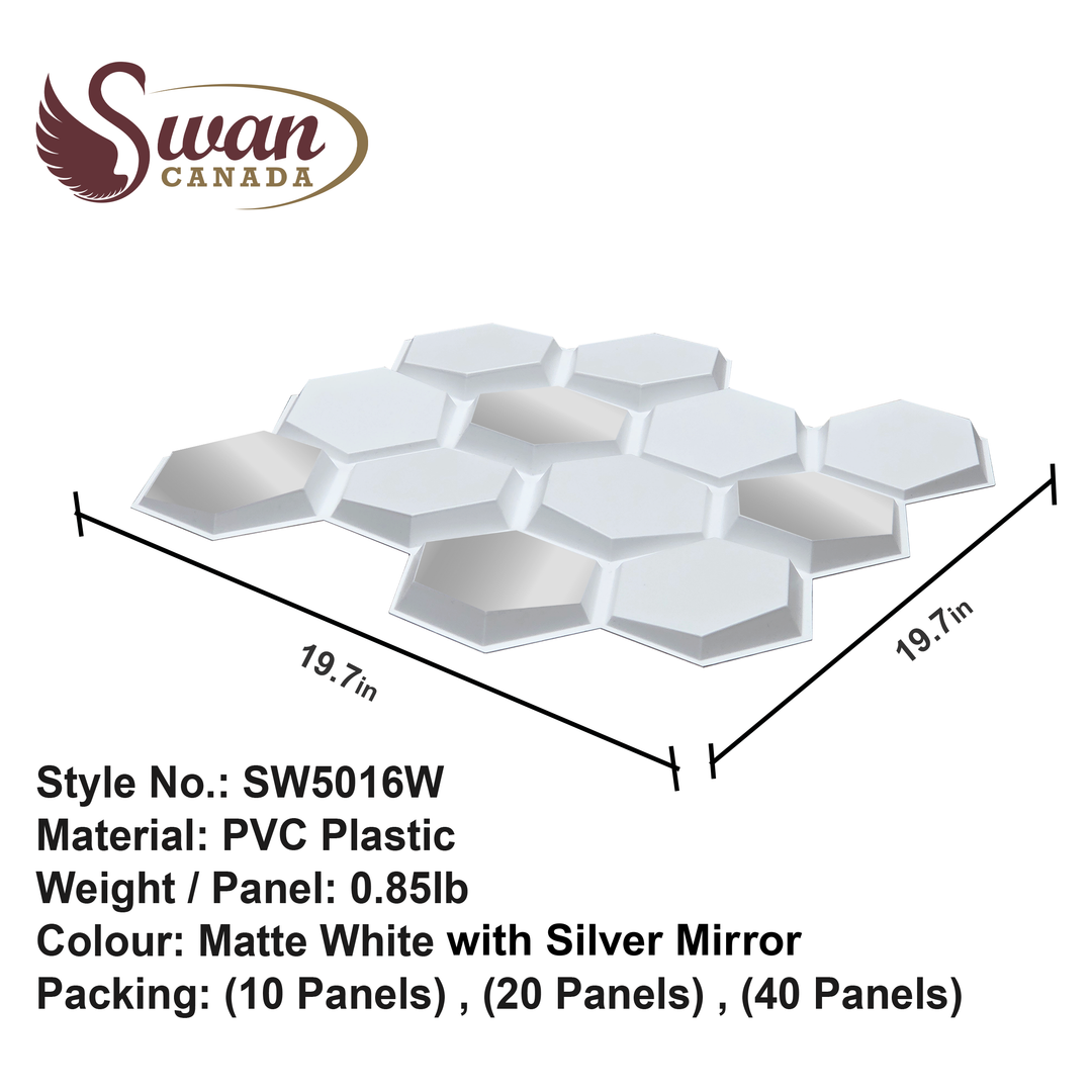 3D Wall Panels, Matte White Hexagon, 19.7" x 19.7"