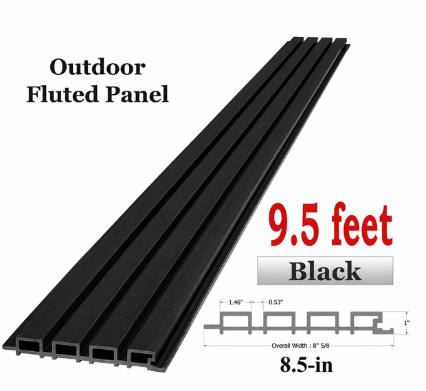 Outdoor WPC Fluted wall Panels, Black, 4 Panels/box