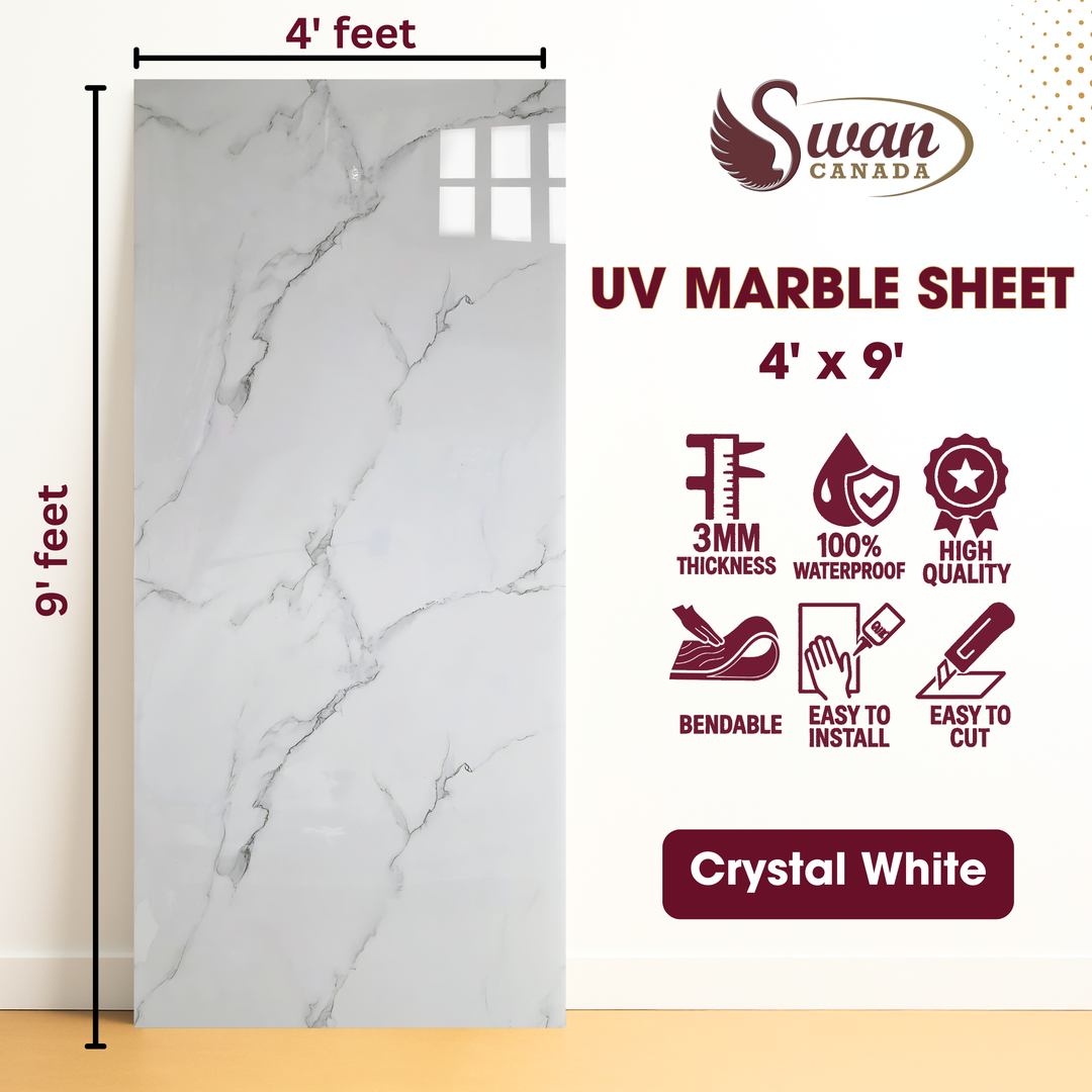 UV Marble Sheets, Crystal White, 1 Sheet, 4 X 9 Feet