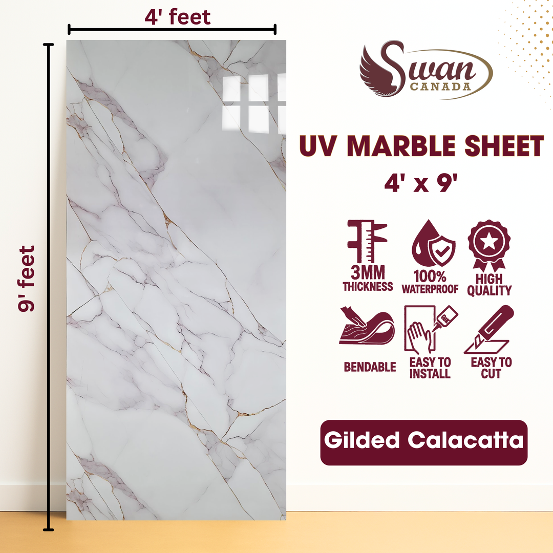 UV Marble Sheets, Gilded Calacatta, 1 Sheet, 4 X 9 Feet