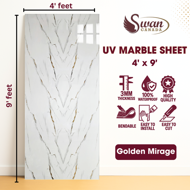 Feuilles de marbre UV, Twilight Gleam, 1 feuille, 4 x 9 pieds 