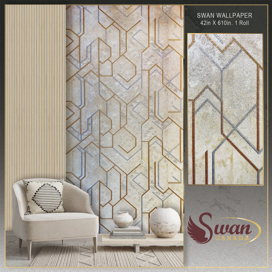 Swan Wallpaper, beige Noir Elegance, 42in X 610in. 1 Roll