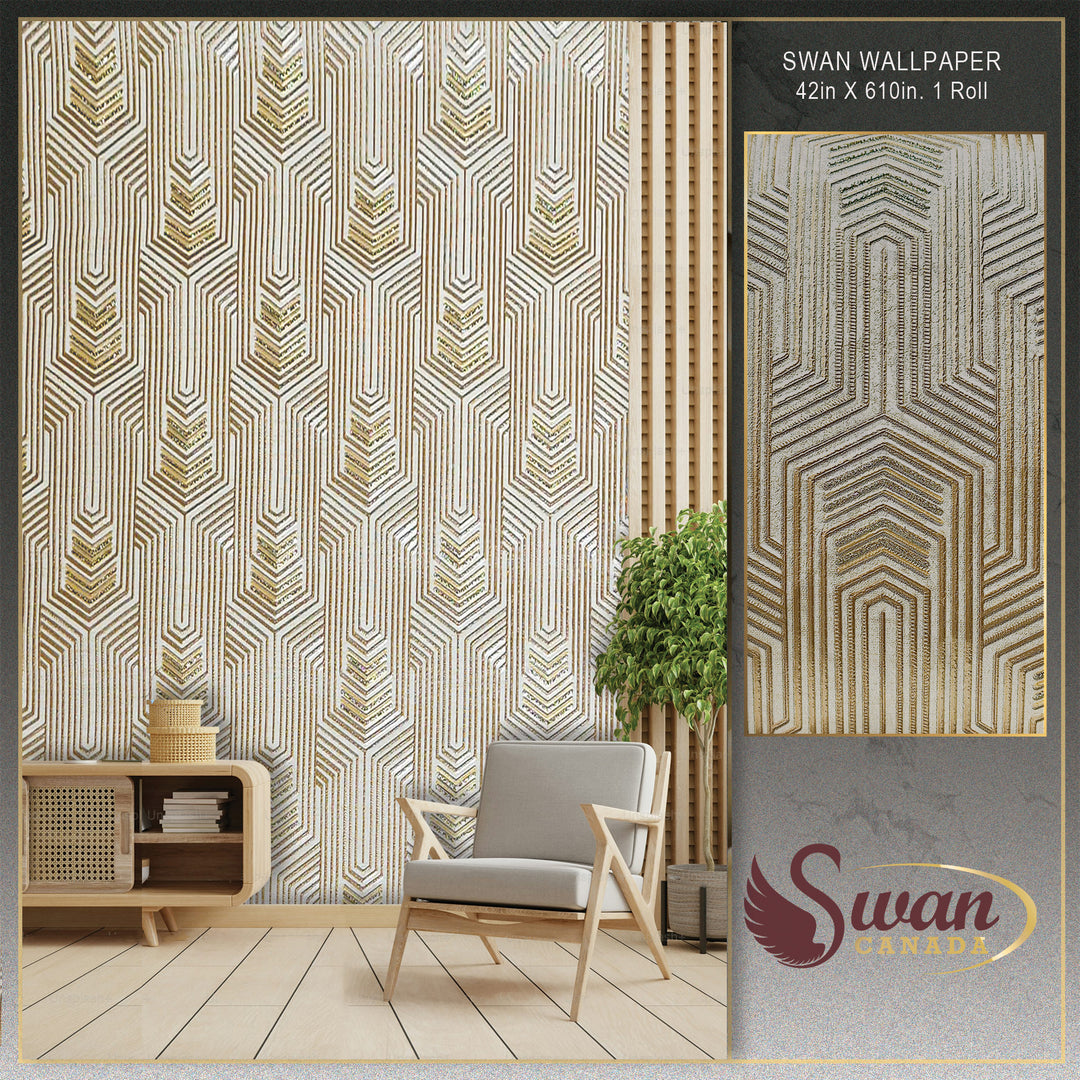 Swan Wallpaper, Golden Deco, 42in X 610in. 1 Roll