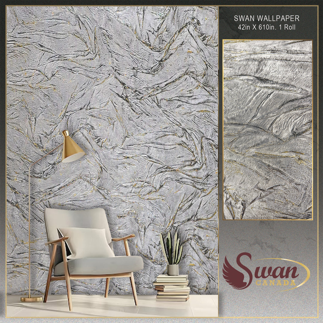 Swan Wallpaper, Silver Stream, 42in X 610in. 1 Roll