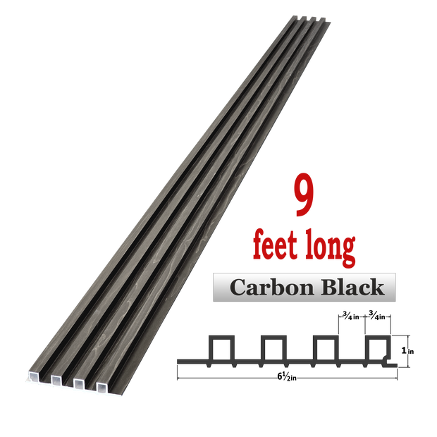 WPC Fluted Panels, Carbon Black, 10 Panels x 9 feet long.
