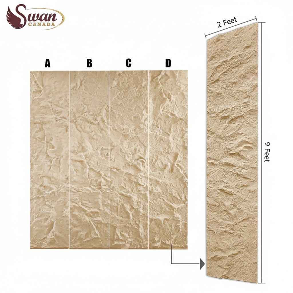 PU Faux Stone, Rough Beige Stone, 2 X 9.5 Feet, 4 Boards