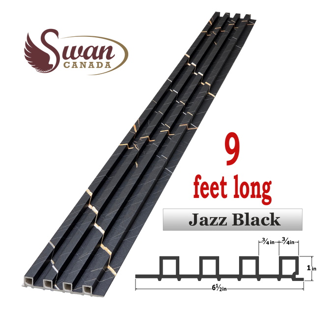 WPC Fluted Panels, Jazz Black, 10 Panels x 9 feet long.