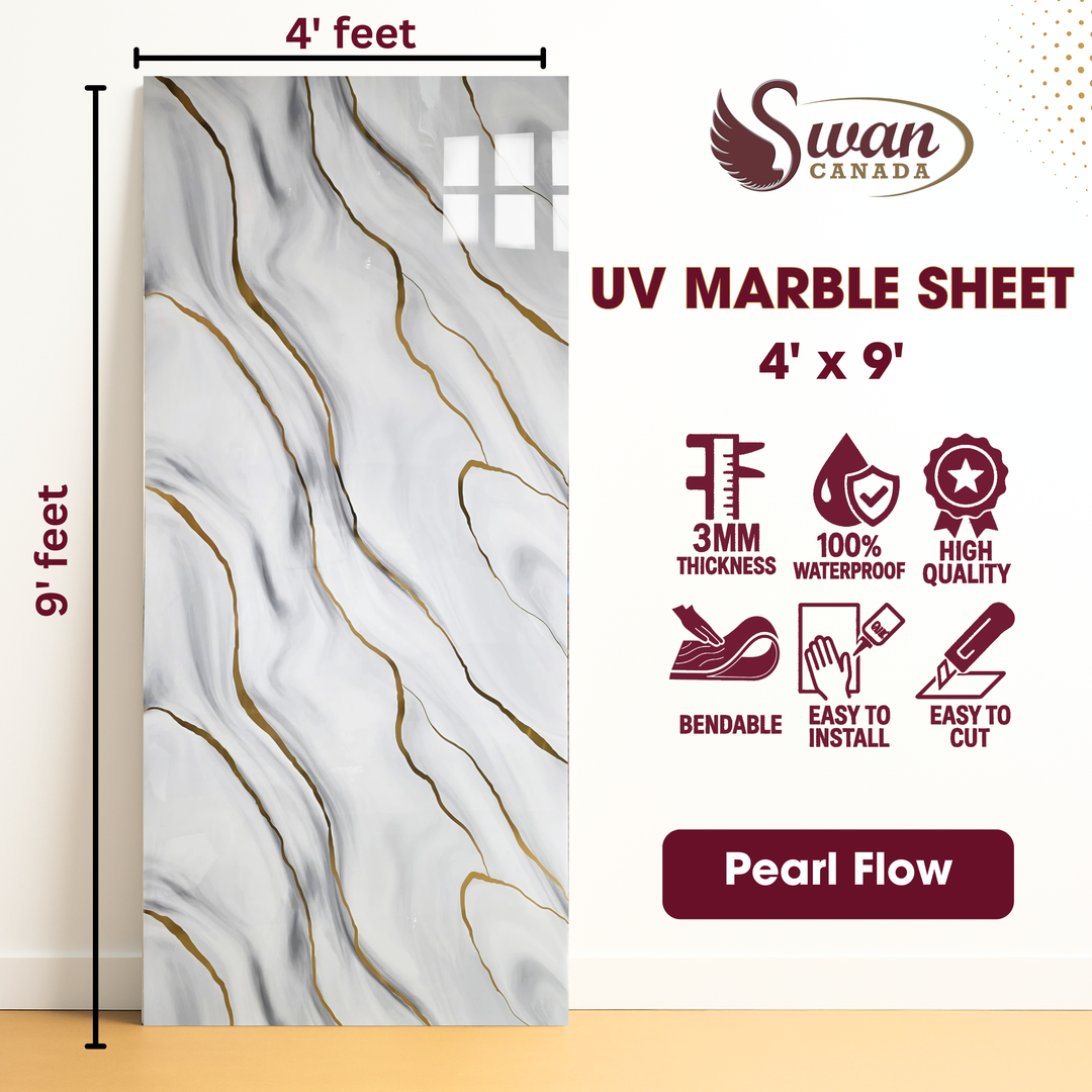 UV Marble Sheets, Pearl Flow, 1 Sheet, 4 X 9 Feet